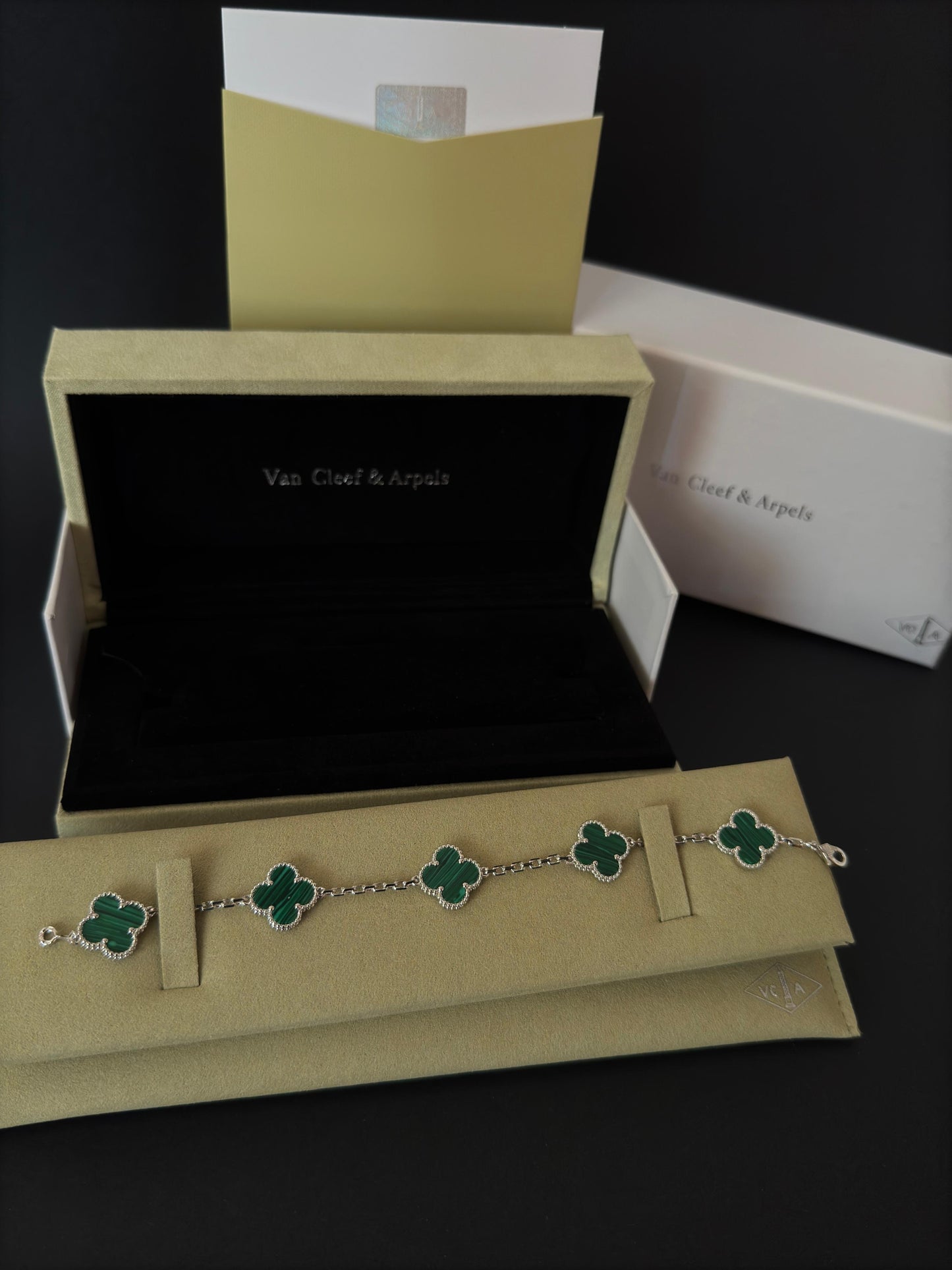 Pulsera Vintage VCA Malaquita/White Gold