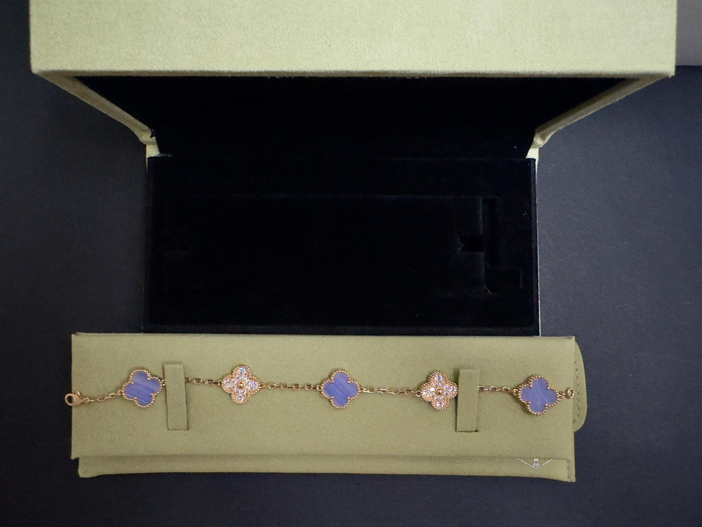 Pulsera Vintage VCA Trébol oro rosa/Purple shell/diamonds