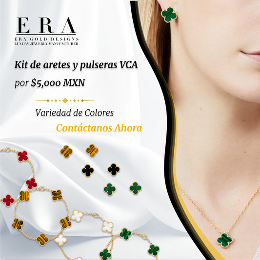 Kit de Aretes y Pulsera VCA - Variedad de Colores