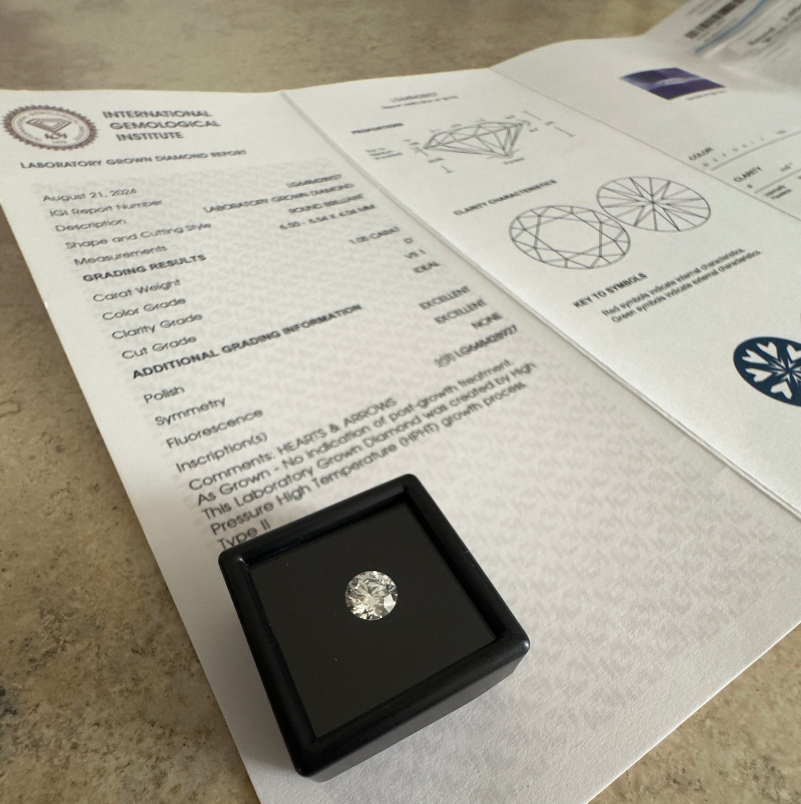 ✨ Diamante de laboratorio 1.05 ct IGI – Ideal Cut, Color D, VS1✨